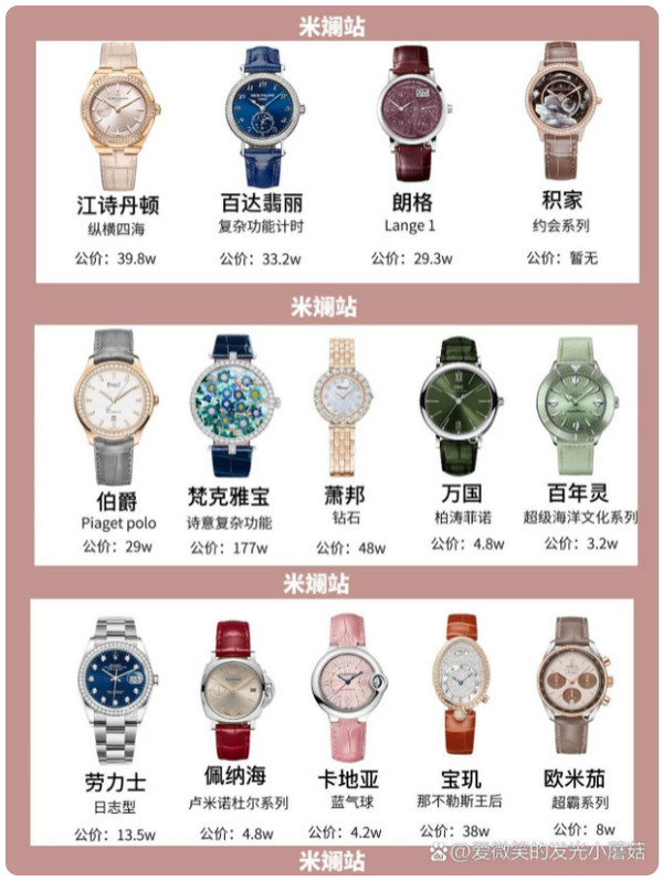 女士手表排行榜前十名图片大全，女士的手表有哪些牌子
